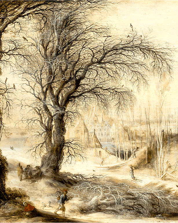 Гейсбрехт Лейтенс. Зимовий пейзаж (фрагмент). 1618-1628 рр. З колекції Василя Щавінського, надійшла 1925 року.