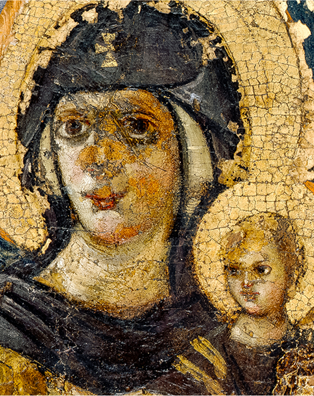 Ікона «Богоматір з немовлям». Візантійського, надійшла 1940 року (фрагмент).